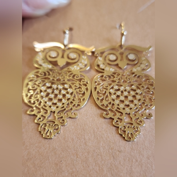 Gold Filigree Owl Earrings, sz. OS - Picture 8 of 12